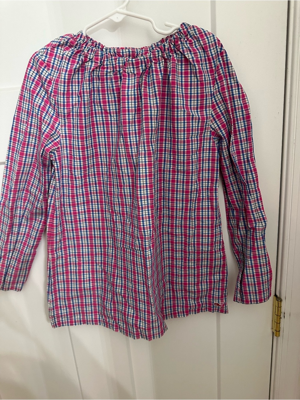 Vineyard Vines Pink, Blue & White Plaid Ruffle Top